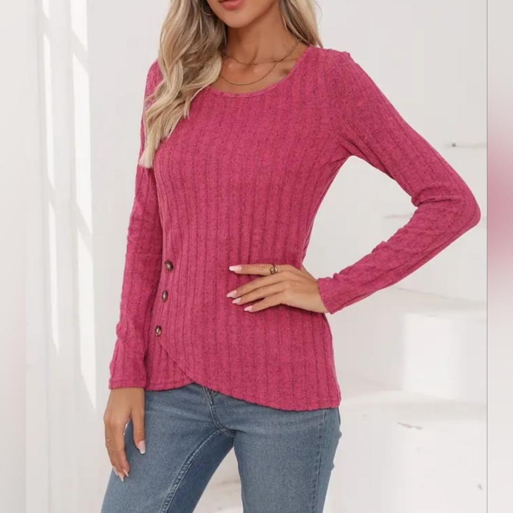 NEW Chic Rosy Red Ribbed Long Sleeved Sweater Women's Size XXL